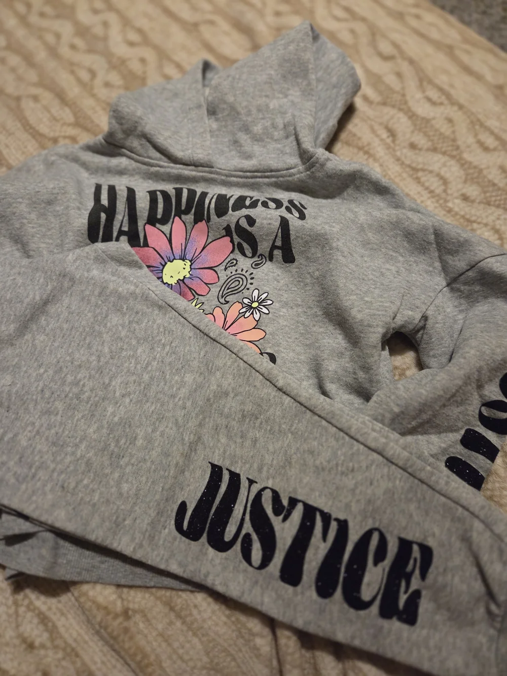Justice Gray Hoodie with Pink & Coral Floral Graphic
